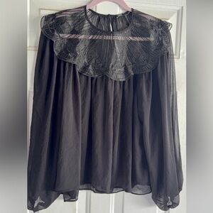 Zara Black Midi Skirt with Embroidered Overlay